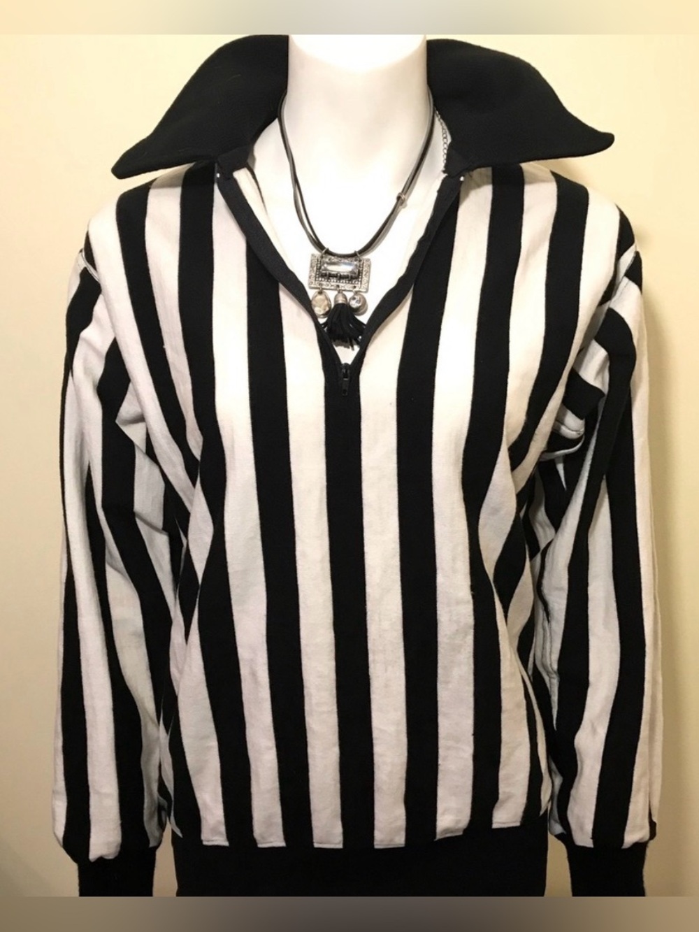 Vintage Bruce Hood Referee Jersey Black & White Striped